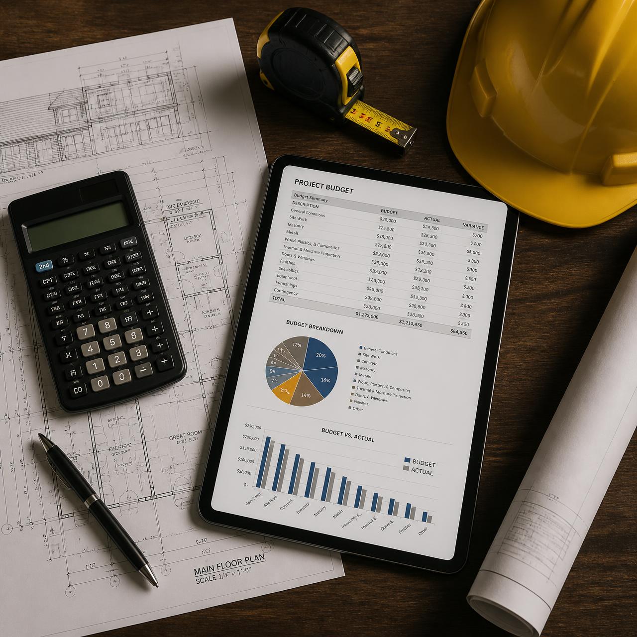 Hoja de presupuesto de construcción y planos